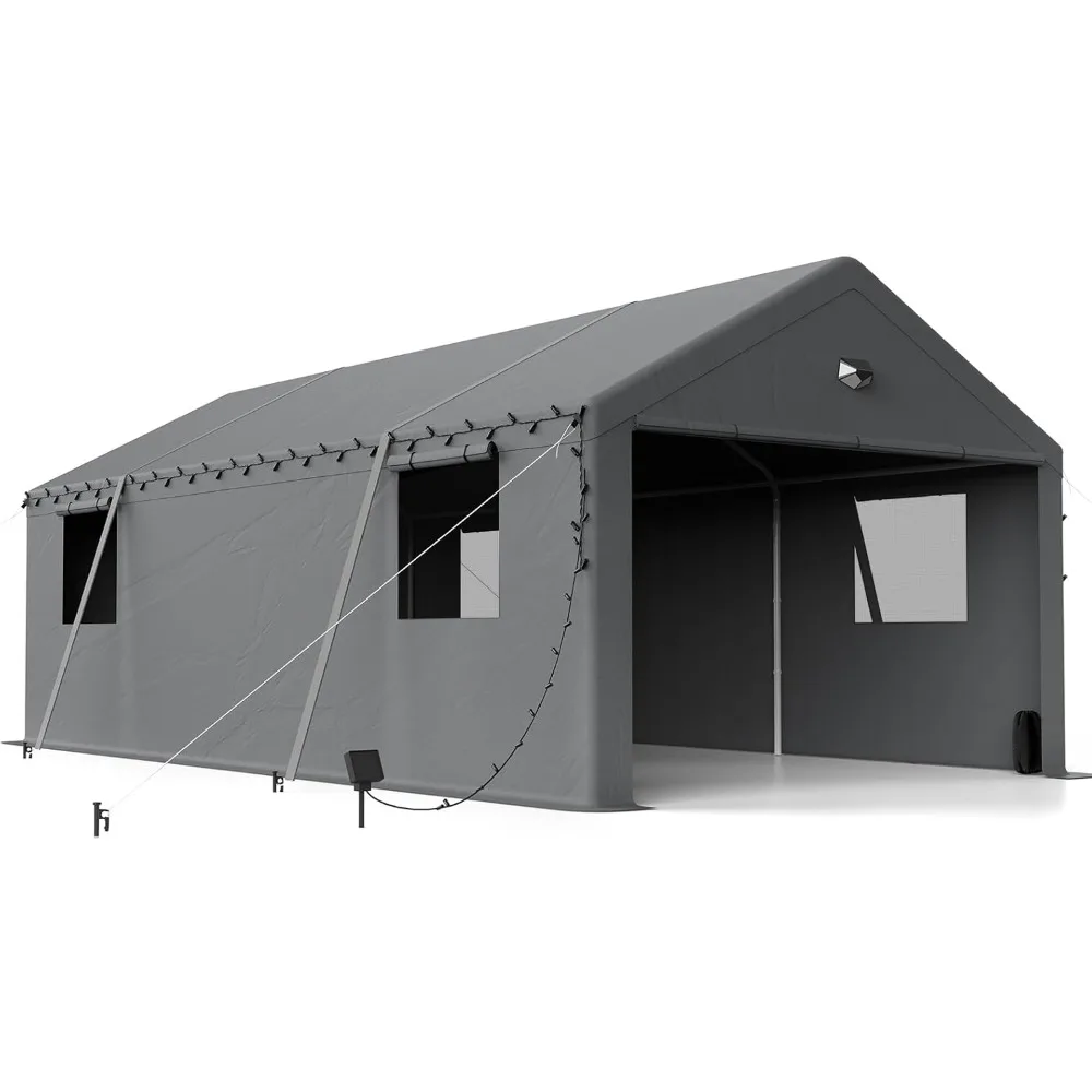 

13x25 Carport Canopy, Heavy Duty Car Port, Portable Car Ports Garage with 2 Roll-Up Zipper Drive Through Doors, Grey