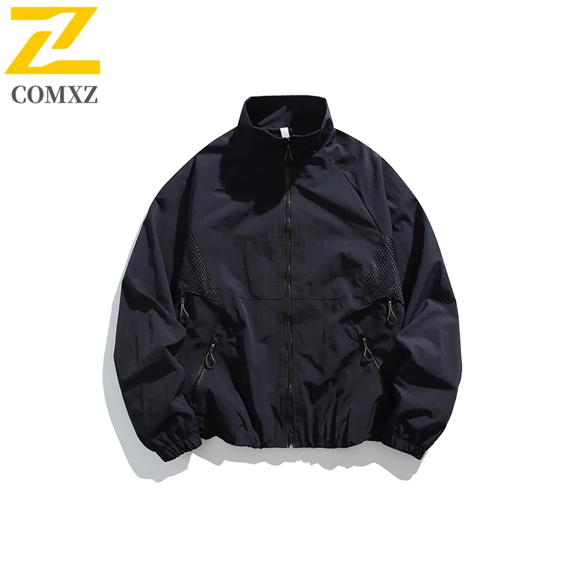 

Autumn Men Jacket Mesh Lined Breathable Stand Collar Coat Men Loose Outdoor Mountaineering Windproof Durable Zipper Jackets