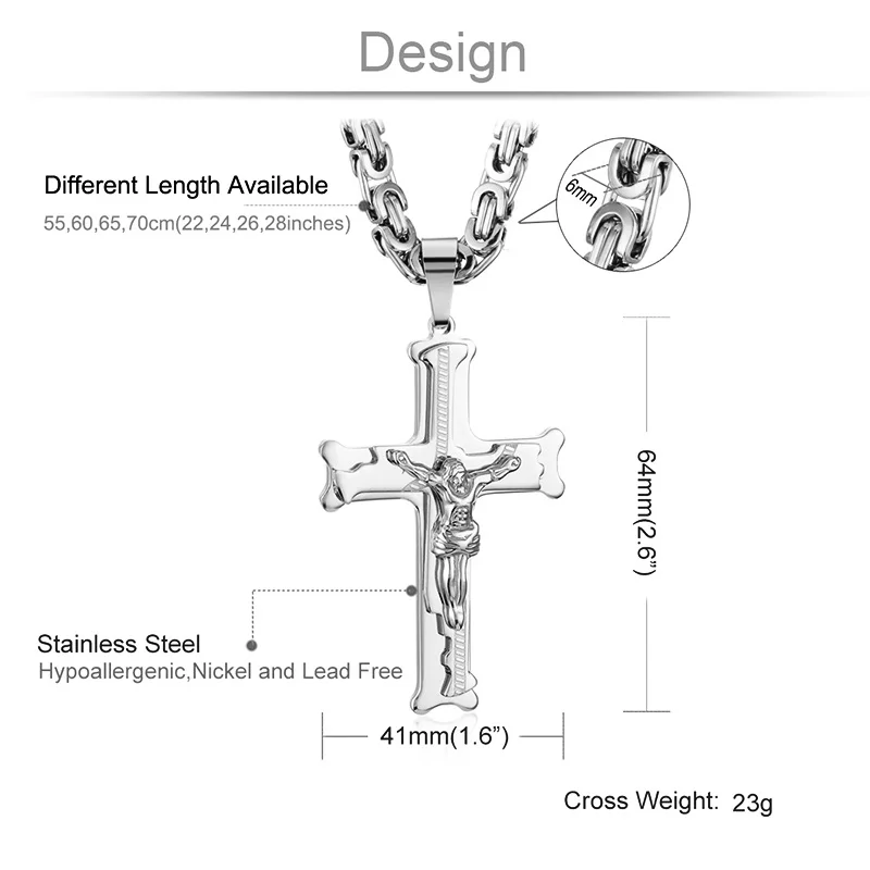 Edelstahl Kruzifix Jesus Byzantinische Gliederkette Halskette Fischgrätenmuster Kreuz Anhänger Halskette Katholischer Schmuck Männer Geschenk – Detail 8