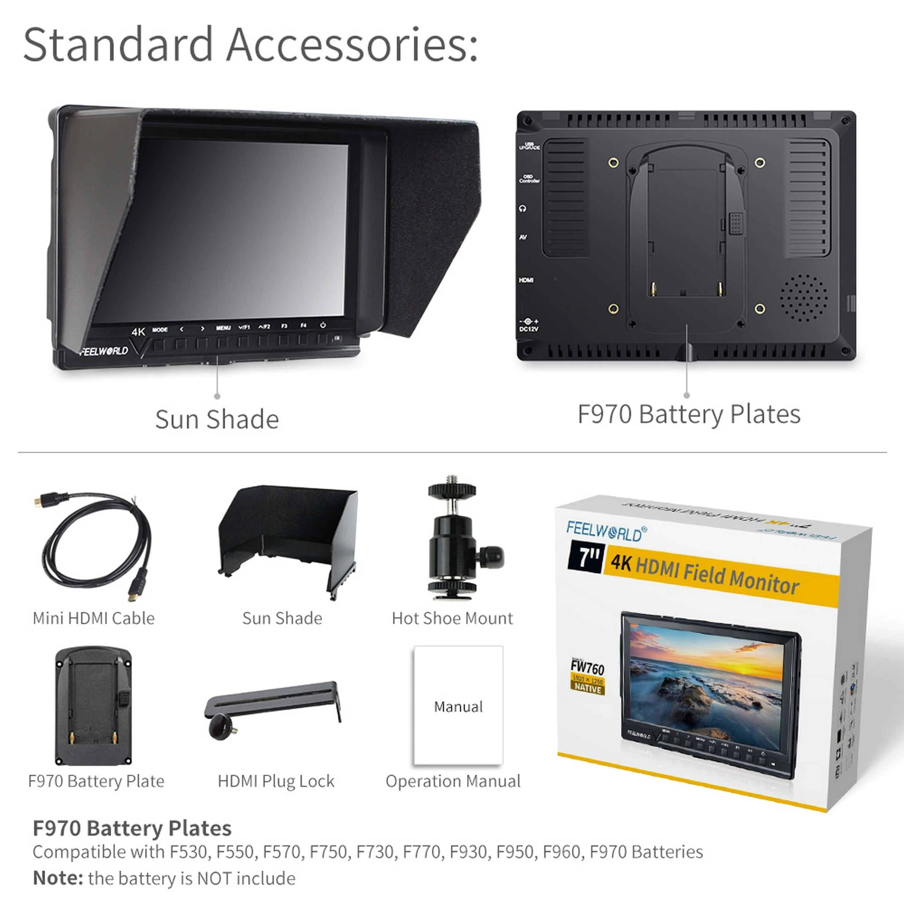 Feelworld fw760 portátil 7 Polegada melhor monitor guindaste peças monitor de quadro aberto para vídeo dslr com tela ips monitor tela toque