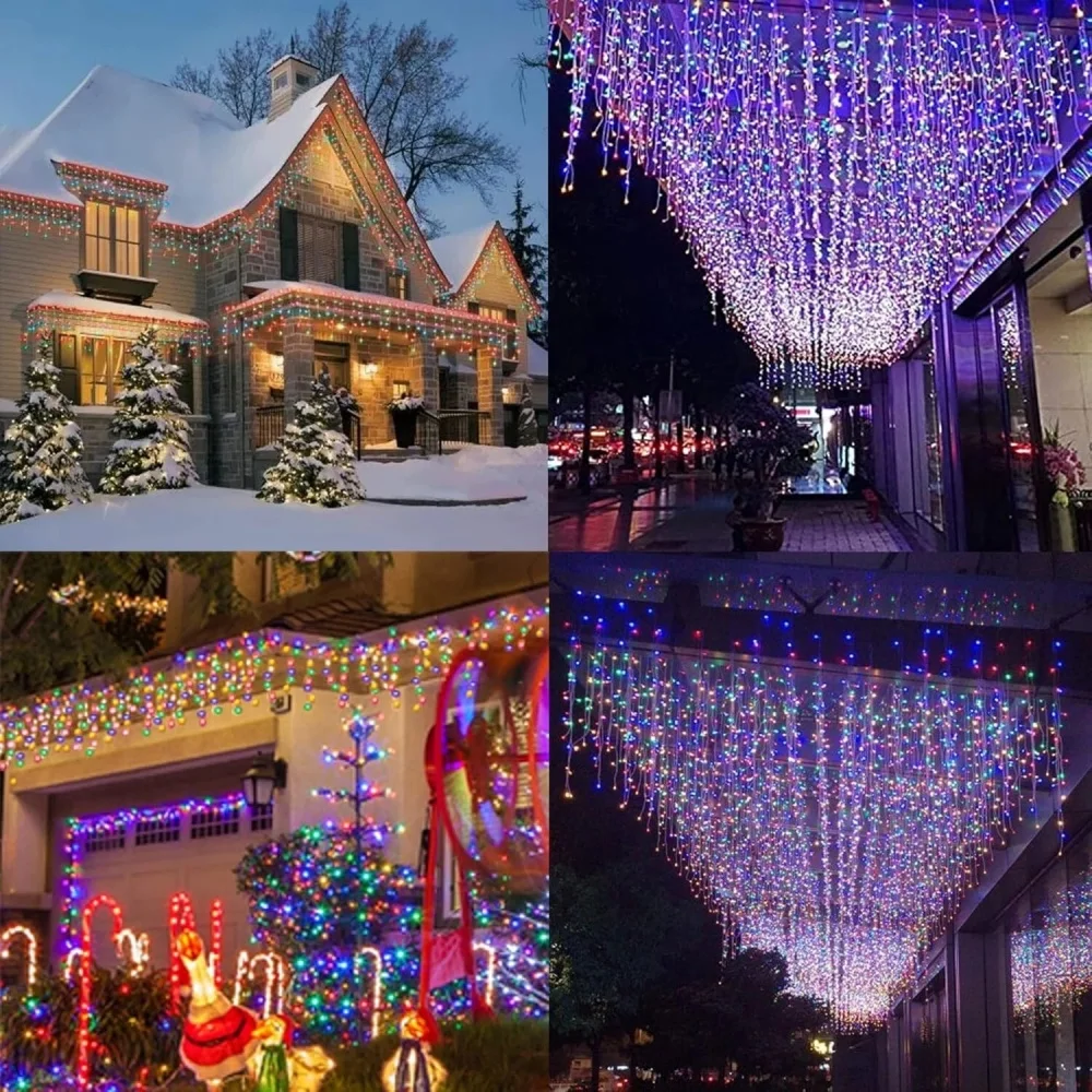 3.5M 90Leds Solar lcicle string Lights Outdoor Eaves Decoration  8 Lighting Modes Christmas Halloween Party Holiday Lights