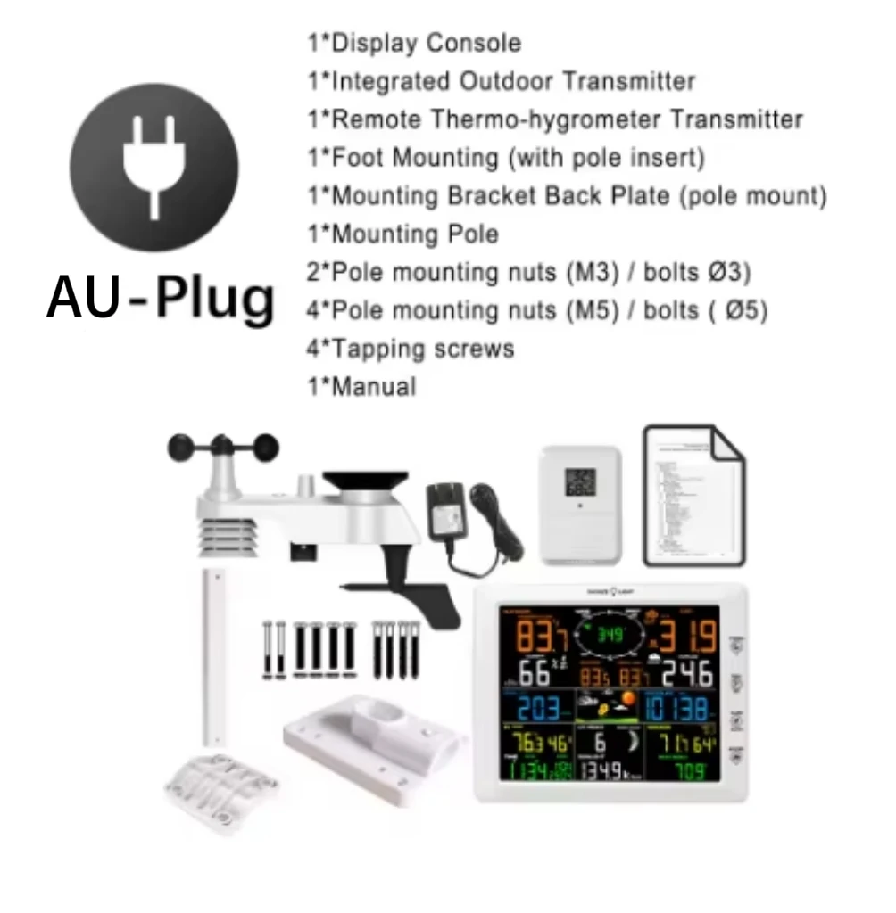 14-in-1 WiFi-weerstation Draadloos thuisweersverwachting met buitensensor Windsnelheid Regenmeter Maanfase UV voor thuis