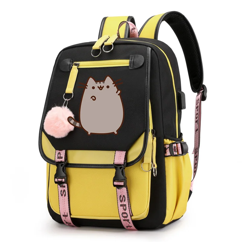 Mochila escolar con estampado de gato de dibujos animados para niños y niñas, bolsa de Libros para adolescentes, mochilas de viaje informales,