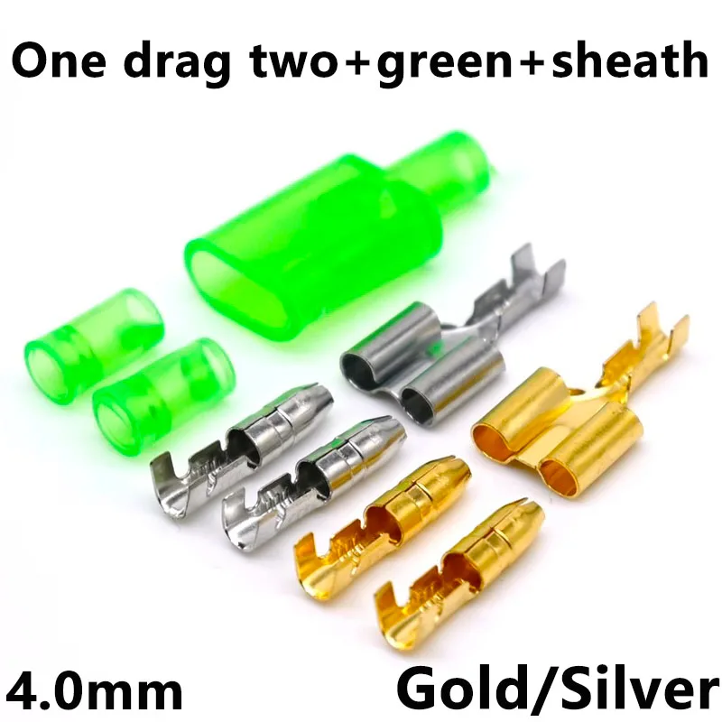 10/20/50sets Car tools 4.0 bullet terminal car electrical wire connector Green 4mm Male + Female 1 : 2 Cold press terminal