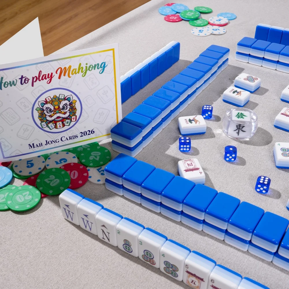US Stock Sky Blue Engraved Mahjong Tiles Luxury Acrylic American Mahjong Set Travel Mah Jongg Sets for Adults Board Games Gifts