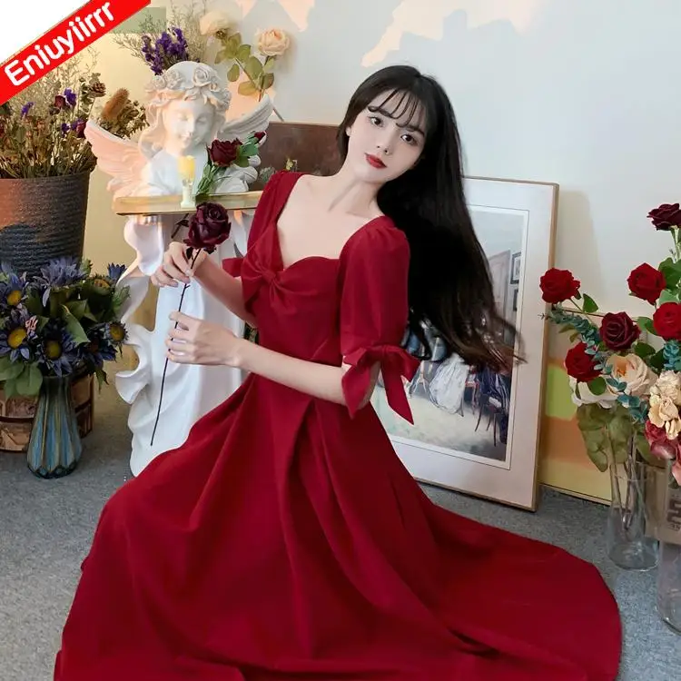 M-4XL French Design Women 2023 A Line Long Maxi Elegant Party Red Dress