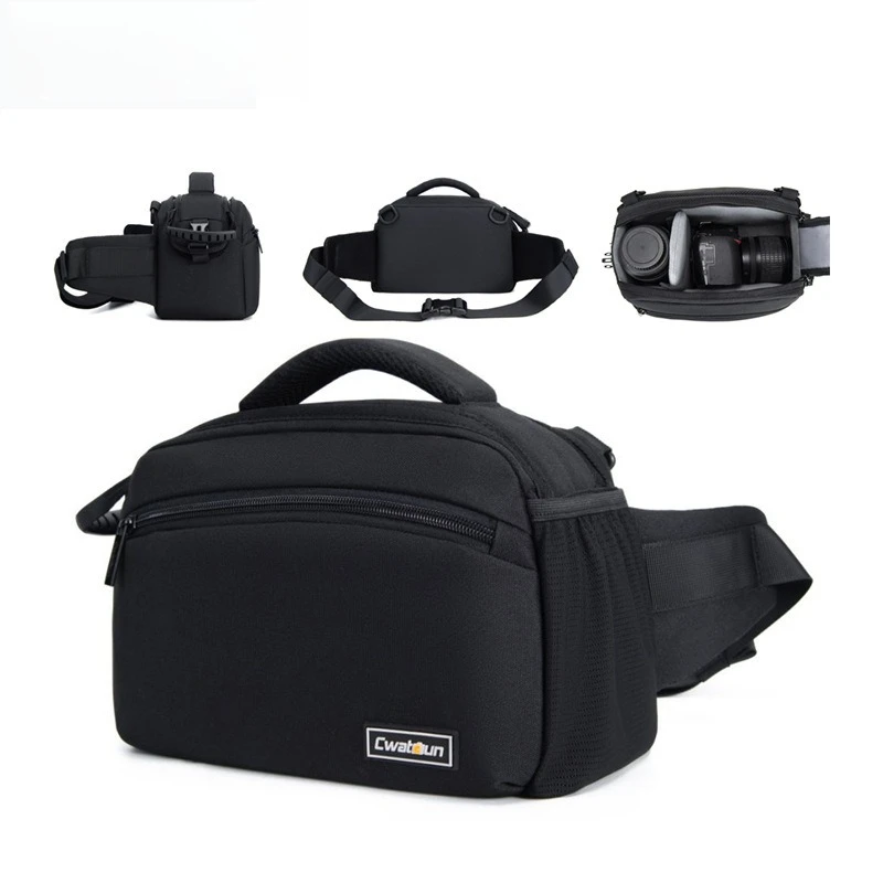 Bolso bandolera impermeable de un solo hombro para lentes de cámara DSLR, riñoneras para fotografía al aire libre, senderismo, viaje, bolso portátil