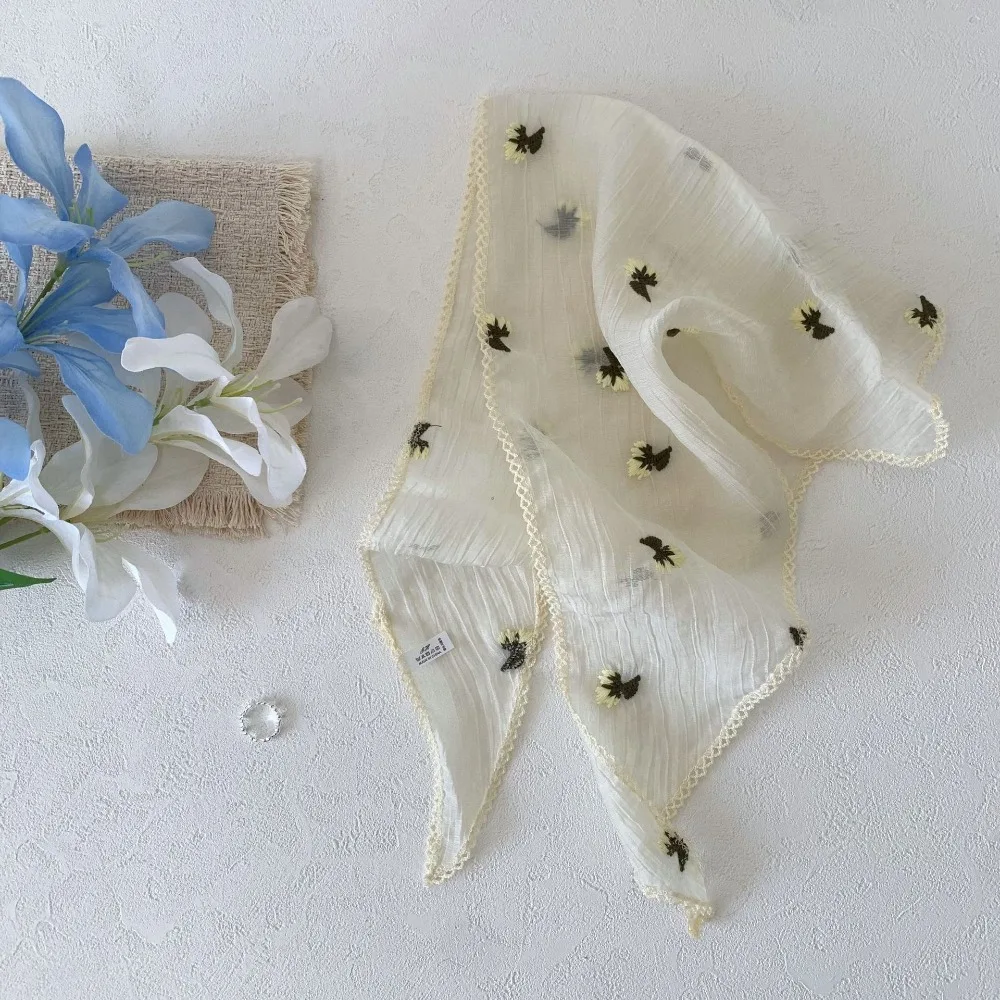 

Floral Printed Lace Triangle Scarf Embroidery Wraps Embroidered Flower Scarves Thin Countryside Style Lace Headband
