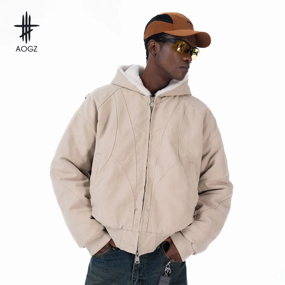 

AOGZ Men Women Cotton Padded Jacket Winter Fleece Thickened Coat Streetwear Hip Hop Outwear Tops Zipper Hooded Cargo Jackets