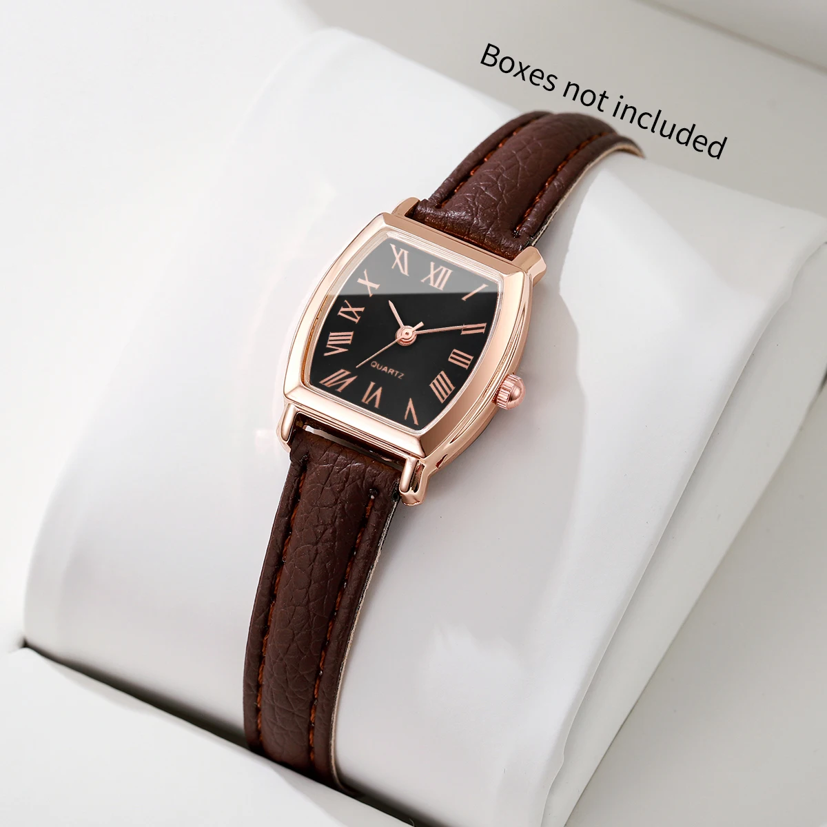 Fashion Tonneau Roma Dial Women Watches Elegant Brown Leather Strap Ladies Wristwatches Clock Gift Relogio Feminino（Without Box）