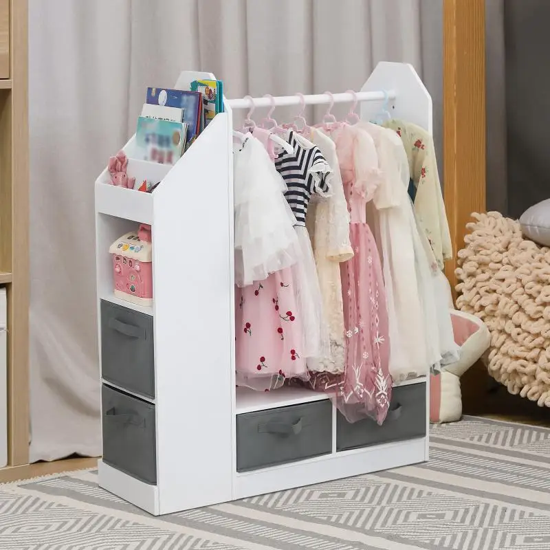 Children's Wardrobes Open Hanging Armoire Closet With Mirror Simple Kids Costume Organizer Clothes Cabinets Bedroom Furniture