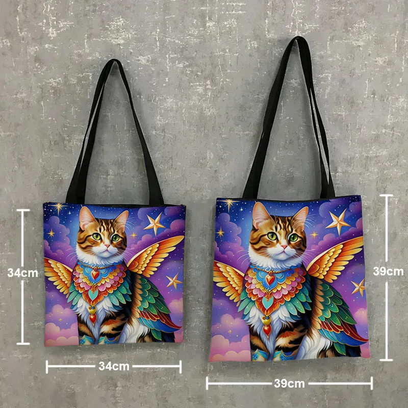 Kawaii Star Cat Print Tote Bags Funny Galaxy Universe Cats Women Handbag Shoulder Bag for Travel Large Capacity Shopping Bag