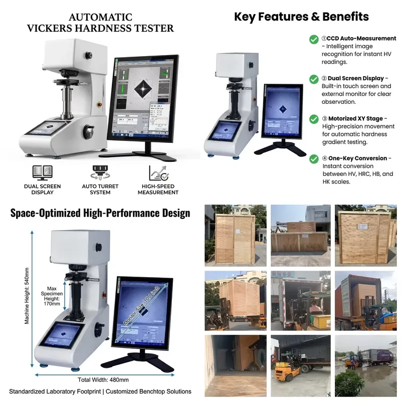 High Precision Miniature Vickers Hardness Tester 10kgf 30kgf 50kgf Optional Load Digital Display for Heat Treated Surface