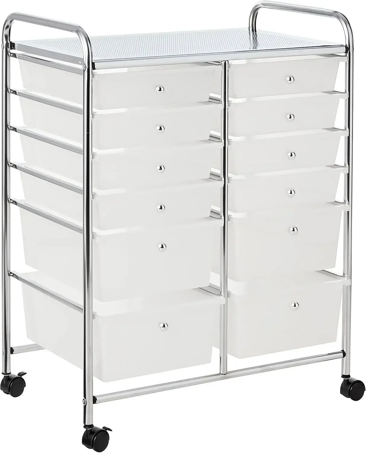 

Chrome and Plastic 12-Drawer Storage Cart