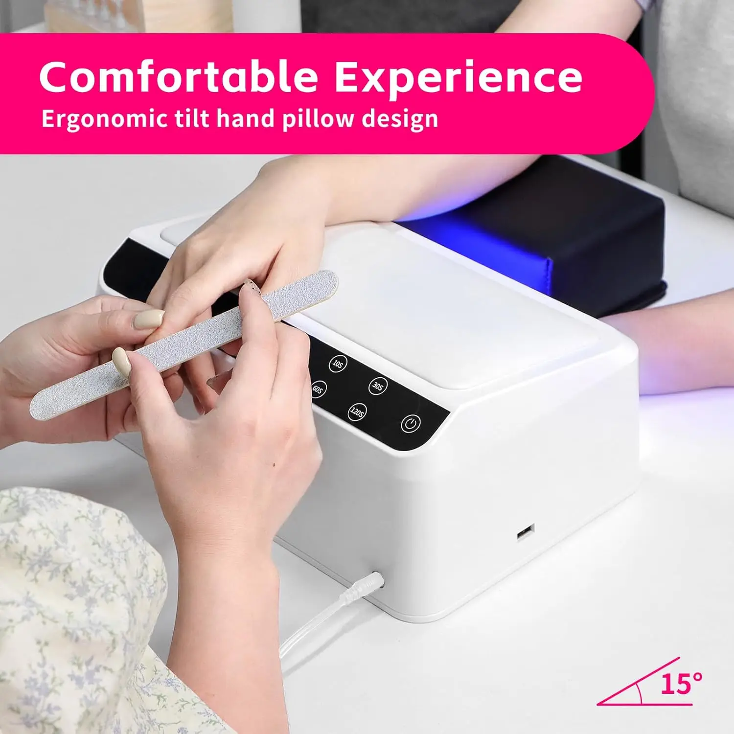 مصباح أظافر بالأشعة فوق البنفسجية بقدرة 72 وات، مصباح أظافر جل بمساحة كبيرة مع شاشة تعمل باللمس، وسادة مائلة ومنفذ USB