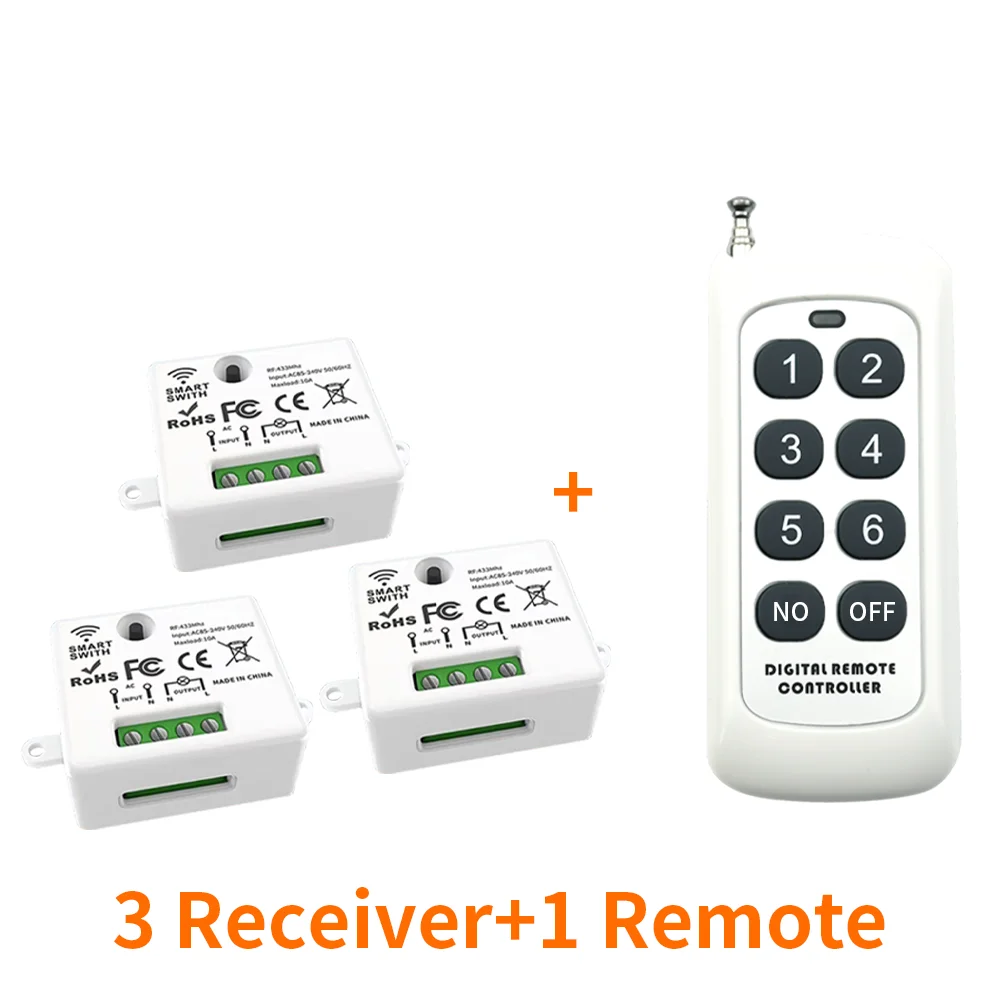 Draadloze afstandsbedieningsschakelaar, 433 MHz 110 V tot 220 V AC-voeding, 1 relais, 433 MHz ontvangstmodule, voor leertype afstandsbedieningen