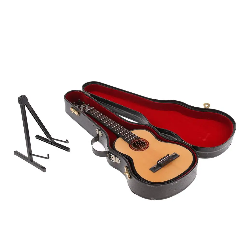 Dolls Action Figures Accessories 13 Cm Wooden Guitar Model Dollhouse Miniature Home