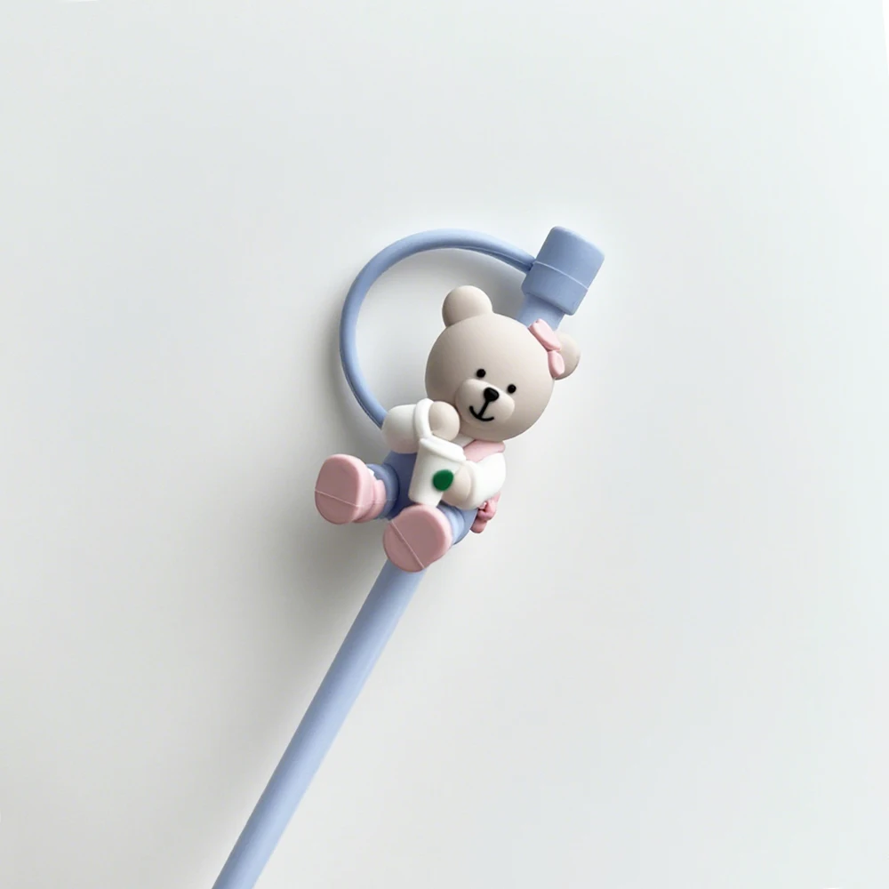 1 قطعة الدب سيليكون القش التوصيل ل 7-8 مللي متر القش قابلة لإعادة الاستخدام سبلاش الشرب الغبار كوب غطاء كاب Kawaii لكوب ستاربكس #5