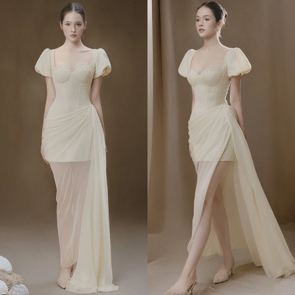

Customized Luxury Chiffon Evening Dress Exquisite Square Collar Prom Dresses Modern Court Train Special Occasion Gowns