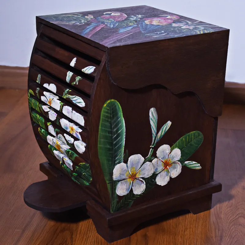 Foot-operated trash can Household living room Creative Chinese large-capacity solid wood large covered bedroom Kitchen wastebask