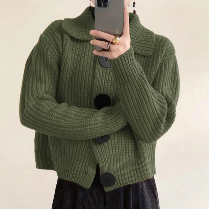 HKSH 2025 Autumn Winter New Women Short Sweater Single Breasted Versatile High-end Elegant Knitted Cardigan Casual Coats HK13683