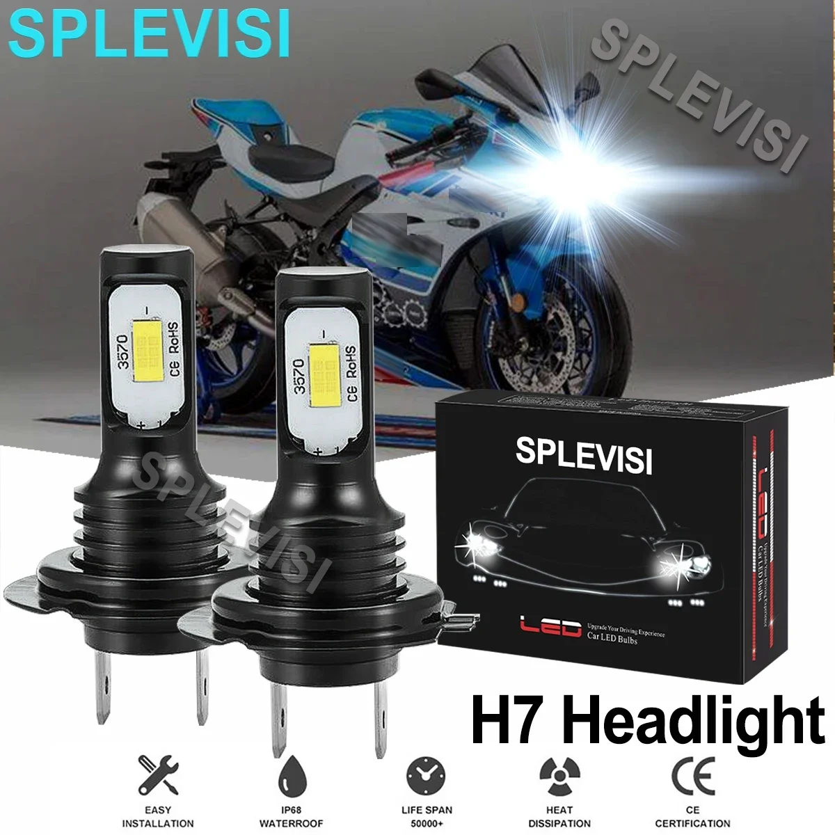 

2x70W 6000K pure white Motorcycle LED Headlight Kit For Suzuki GSXR1000 600 750 Hayabusa luces led para moto