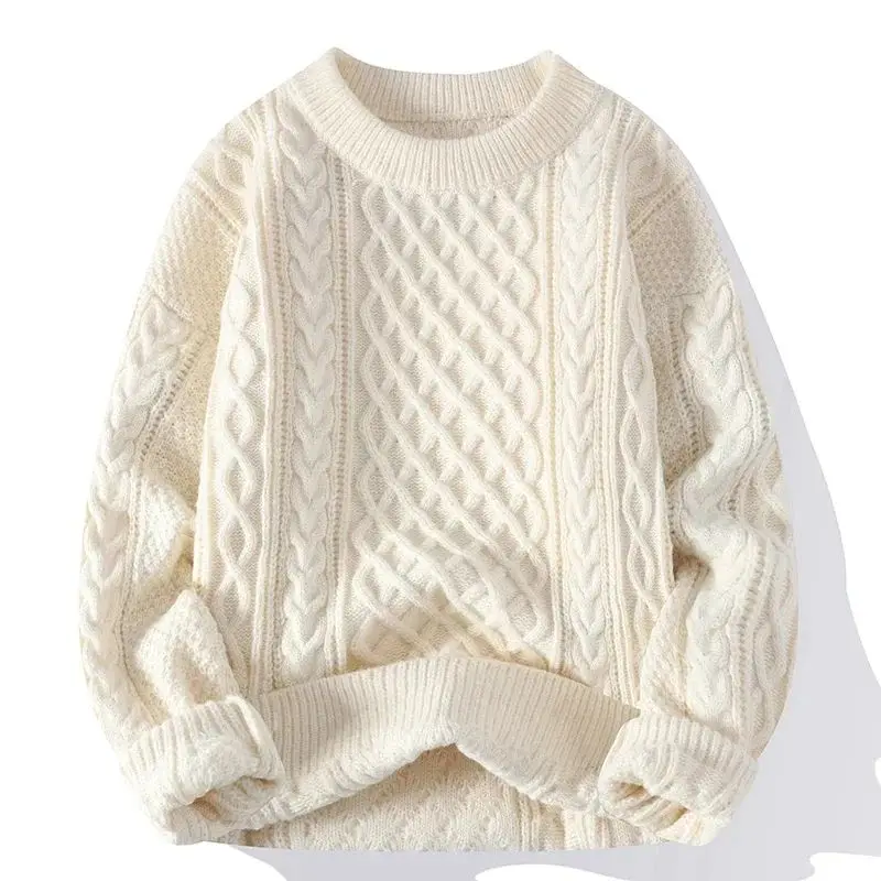 

Vintage Men's Winter Twist Sweater round Neck Color Block Long Sleeve Youthful Vitality Style Overhead Knittedwear