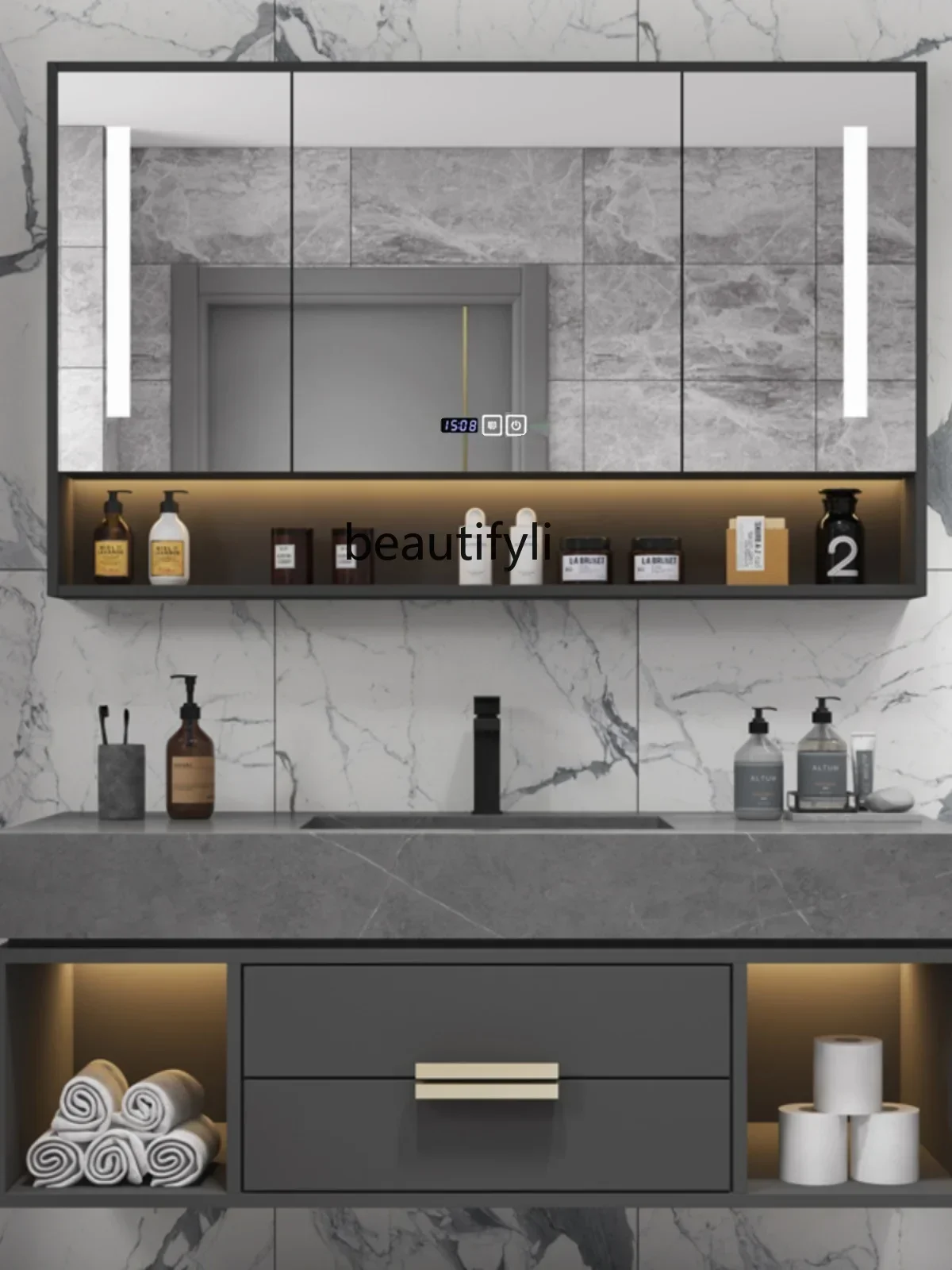 

Stone Plate Whole Washbin Bathroom Cabinet Bathroom Washbasin Washstand Light Luxury Bathroom Cabinet Combination