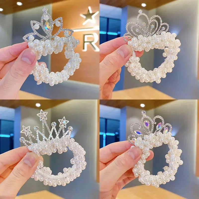 New Crystal Children Headband Headdress Princess Pearl hairpin Crown Flower Girl Hair Tie Rubber Band Hairband Hair Accessories