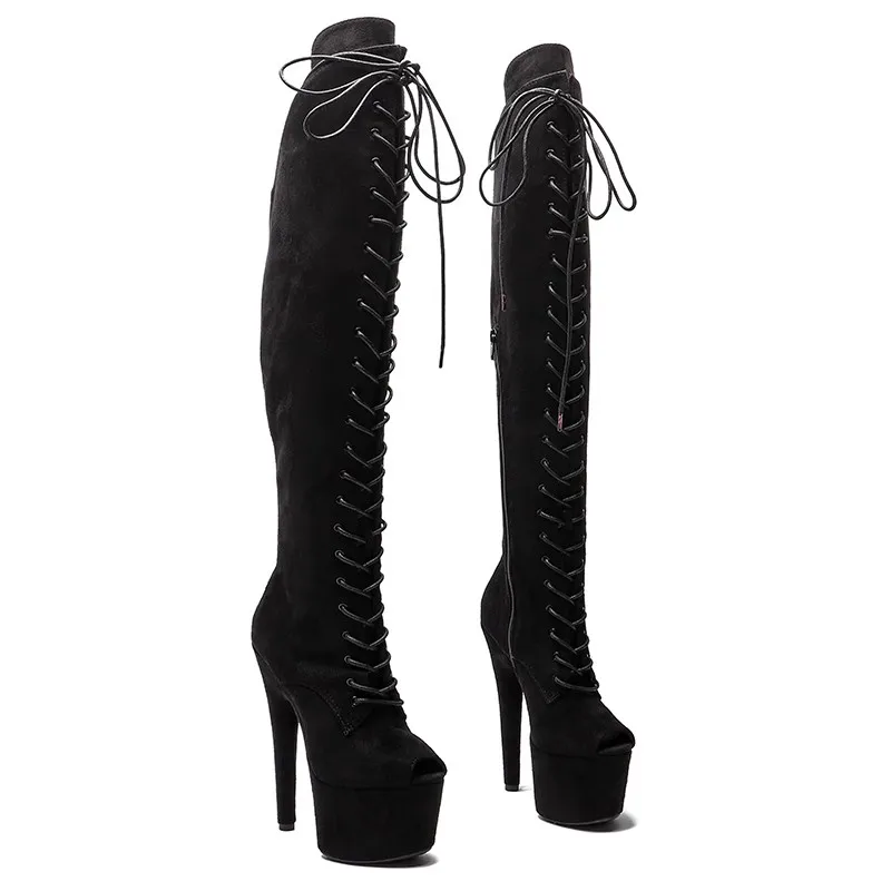 LAIJIANJINXIA New 17CM/7Inch Suede Upper Women's Platform Party High Heels Modern Knee-High Boots Pole Dance Shoes 118