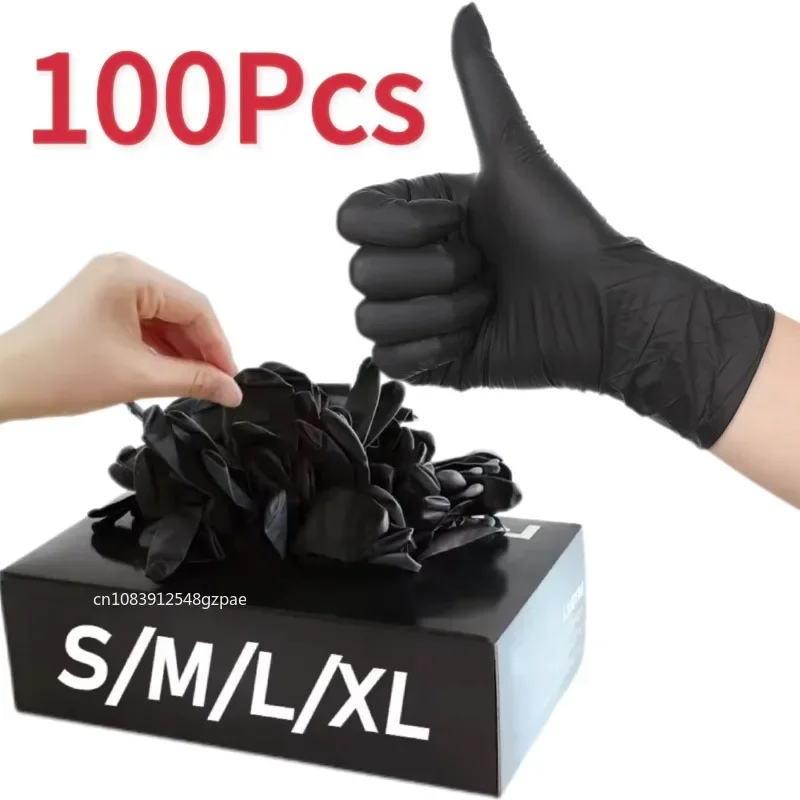 

100 шт. перчатки, черная посуда для мытья, одноразовые перчатки из ПВХ без латекса, работа по дому, автомобильная промышленность, садоводство, уход за домашними животными, кухонные инструменты