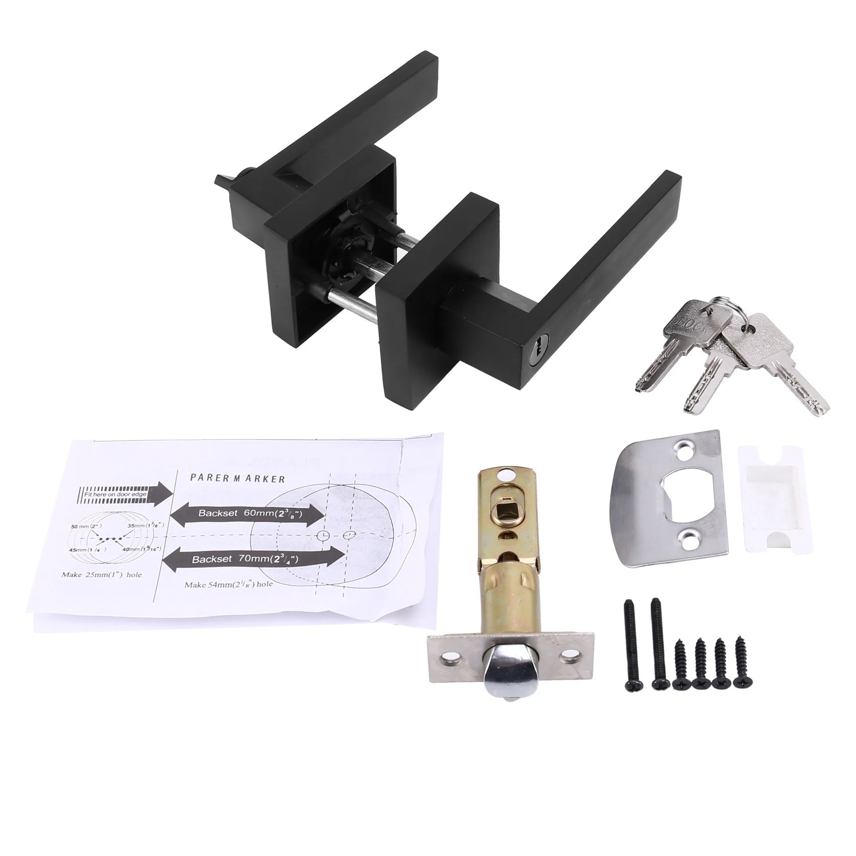 

Door Handle Door Handle Lock Square Channel Privacy Mask Interior Bedroom Room Bathroom Three-Bar Spherical