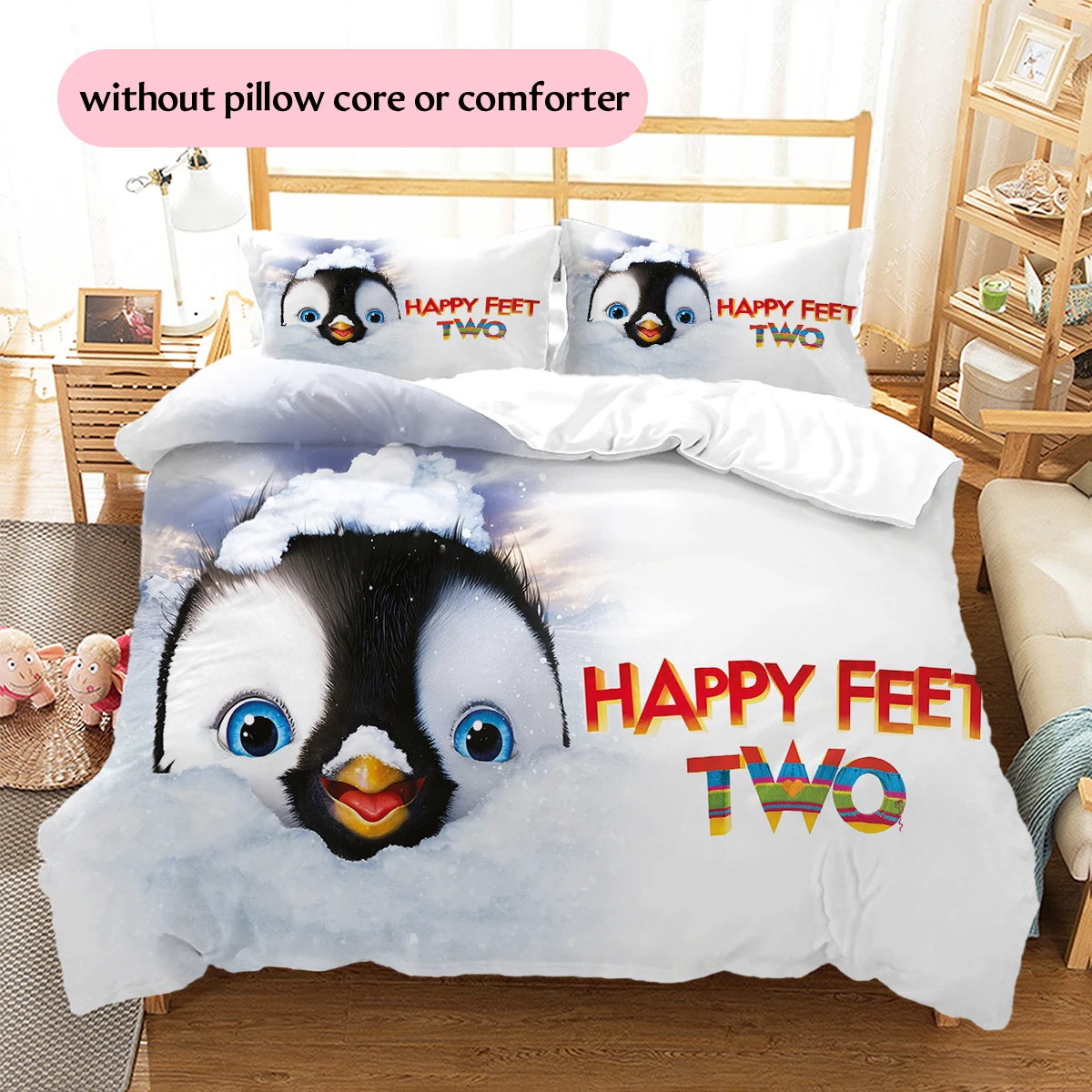 Happy Feet bedrucktes Bettwäsche-Set, Bettbezug, Kissenbezug ohne Füllstoff, weiche Heim- und Schlafzimmerdekoration, perfektes Geschenk für Fans.chl