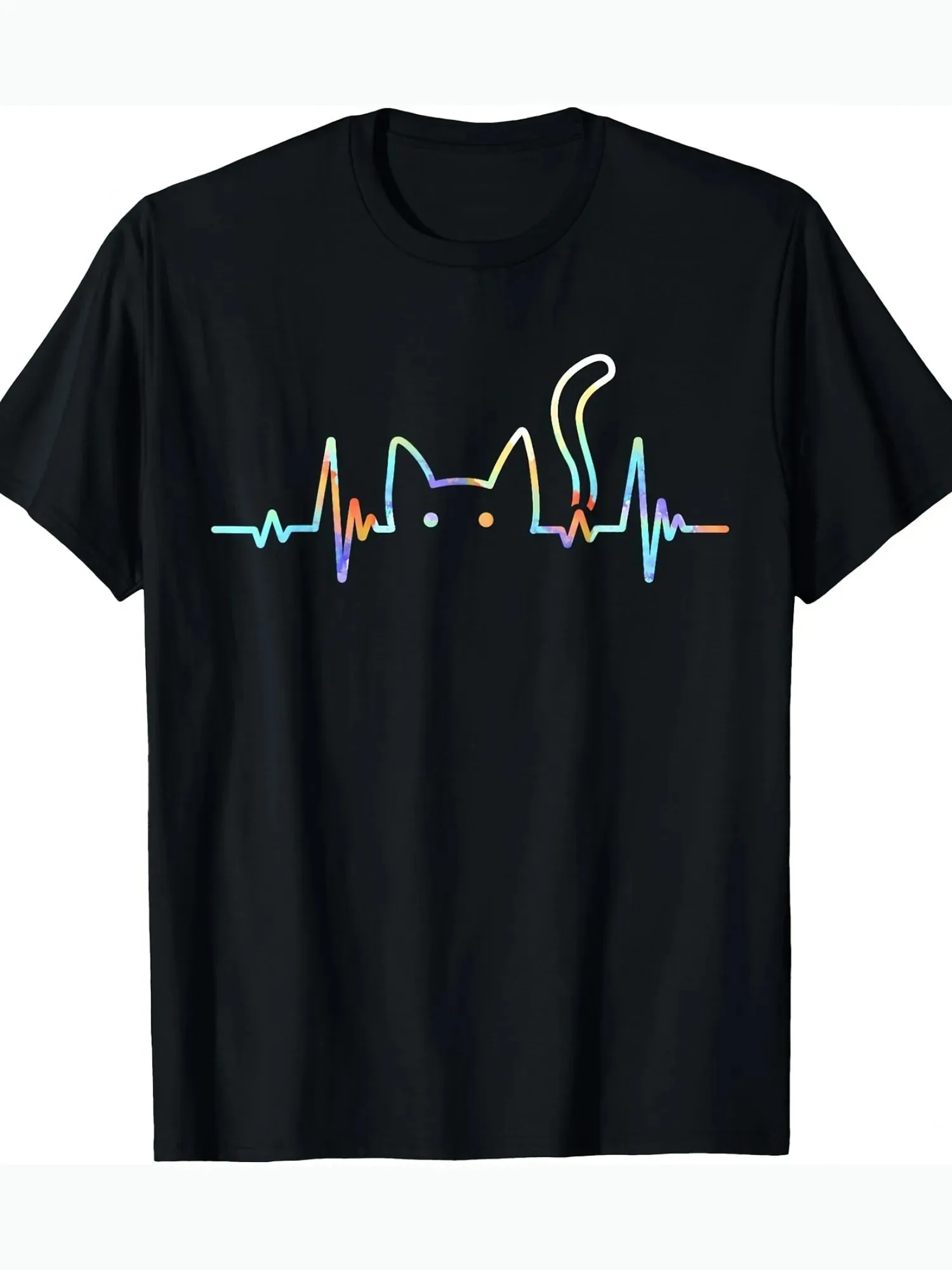 Camiseta con bonito gato, latido del corazón, amante de los gatos, silueta de Animal, estampado de gatito bonito, camisetas de manga corta para las cuatro estaciones, camiseta informal cómoda