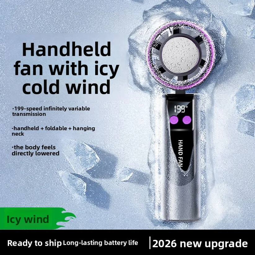 New 199 Speed High-speed Small Fan, Usb Charging Digital Display, Large Wind Turbine, Handheld Fan, Mini Cold Fan Portable Fan