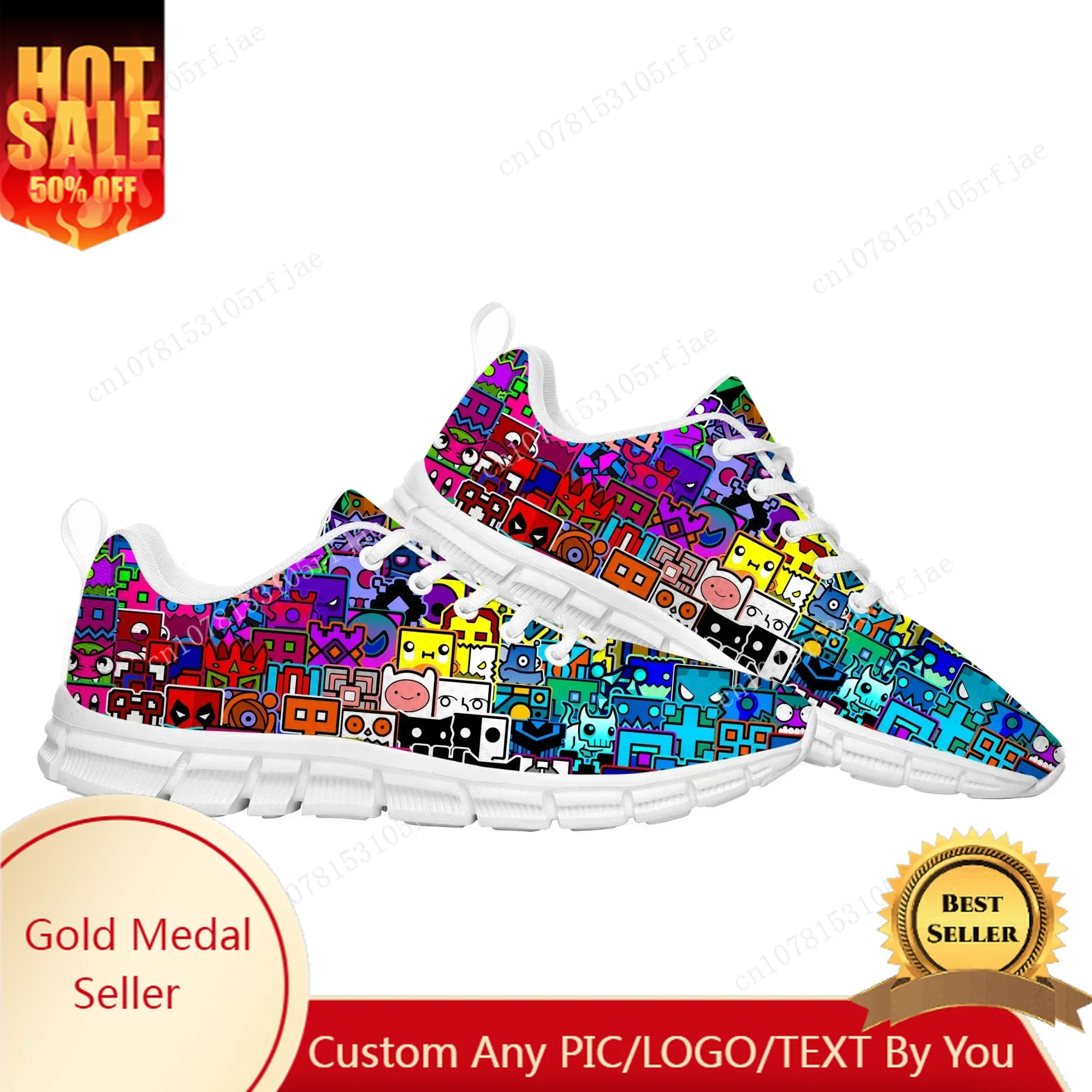 Geometry Dash Sports Custom Shoes High Quality Cartoon Game Mens Womens Teenager Fashion Sneaker Tailor Made Couple Built Shoes