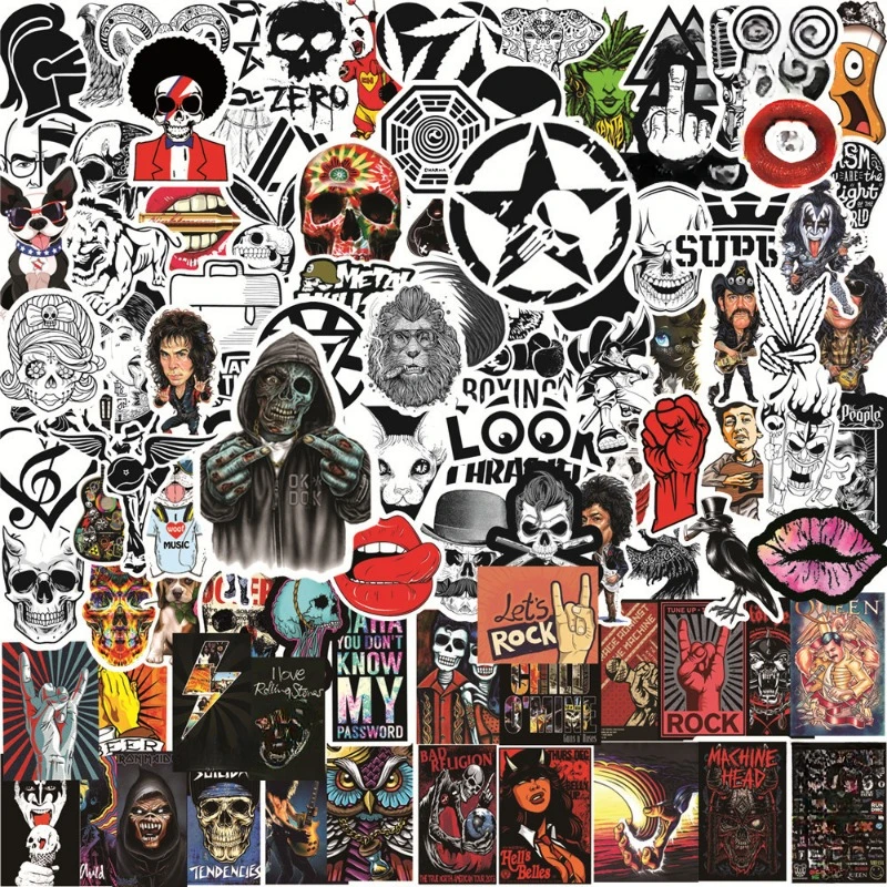 10/50/100pcs Graffiti Mixed Rock Roll Music Stickers Poster Decals for Travel Luggage Motorcycle Helmet Skateboard Scrapbooking