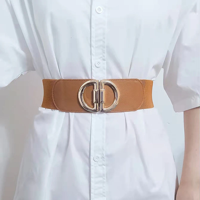 Women Leisure Elastic Wide Waistband Belt Ladies Fashion Alloy Buckle Stretchy Waist Belt Decorative Buckle Waist Cover