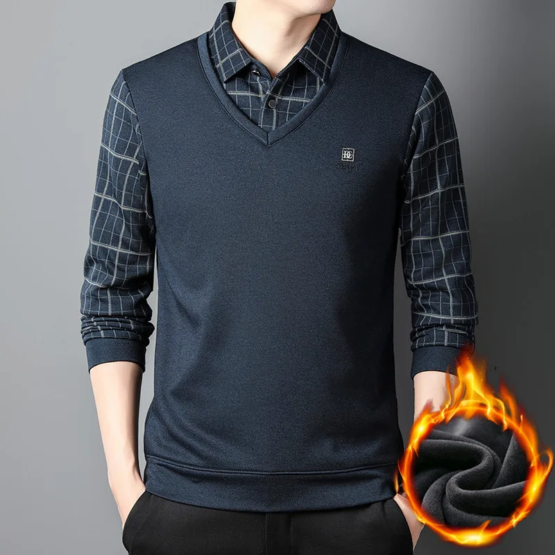 

Мужская флисовая футболка BROWON 2025 с длинным рукавом, осенне-зимняя, утепленная, повседневная, приталенная, теплая, вязаная, с эффектом двухслойности