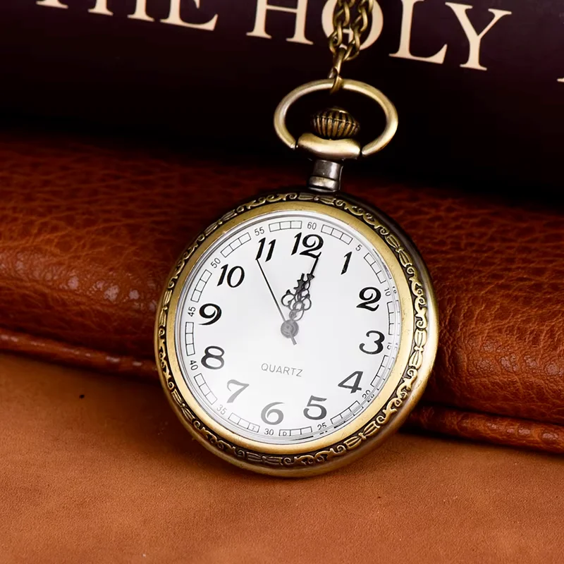 Digital scale quartz watch large bronze single case pocket watch with fine chain pocket watch alloy pocket watch
