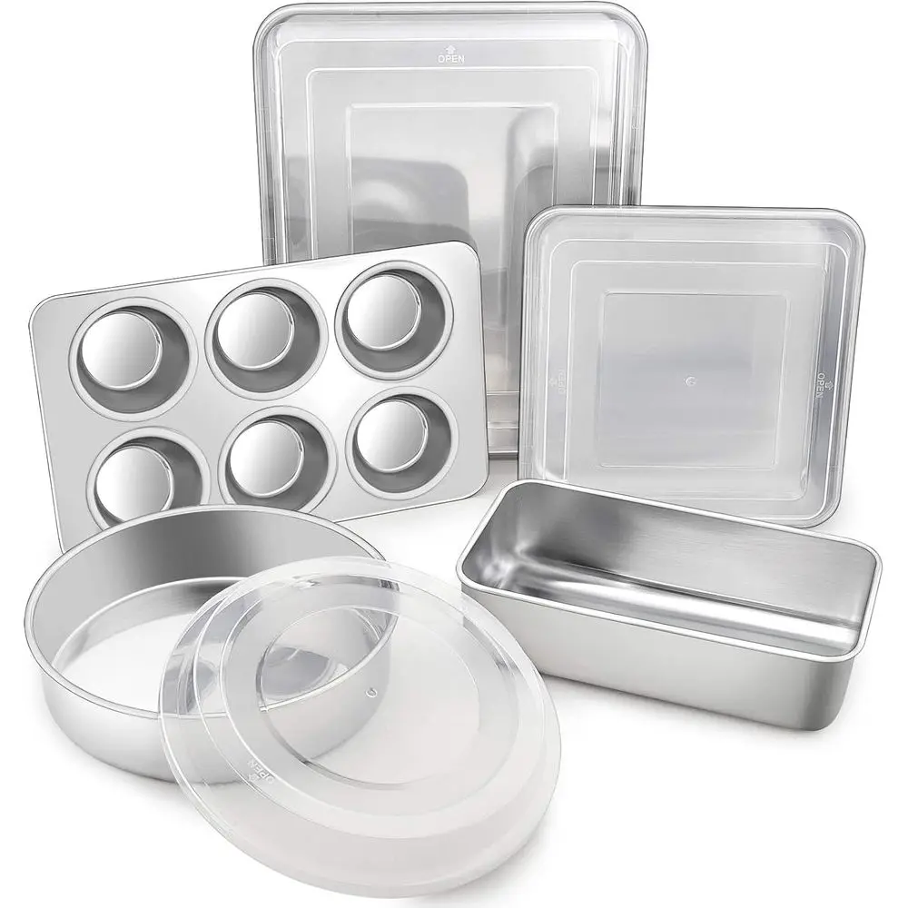 

8-Piece Bakeware Set with Roasting Pan, Lasagna Pan, Cake Pans, Loaf Pan & Muffin Pan, Dishwasher Safe & Smooth