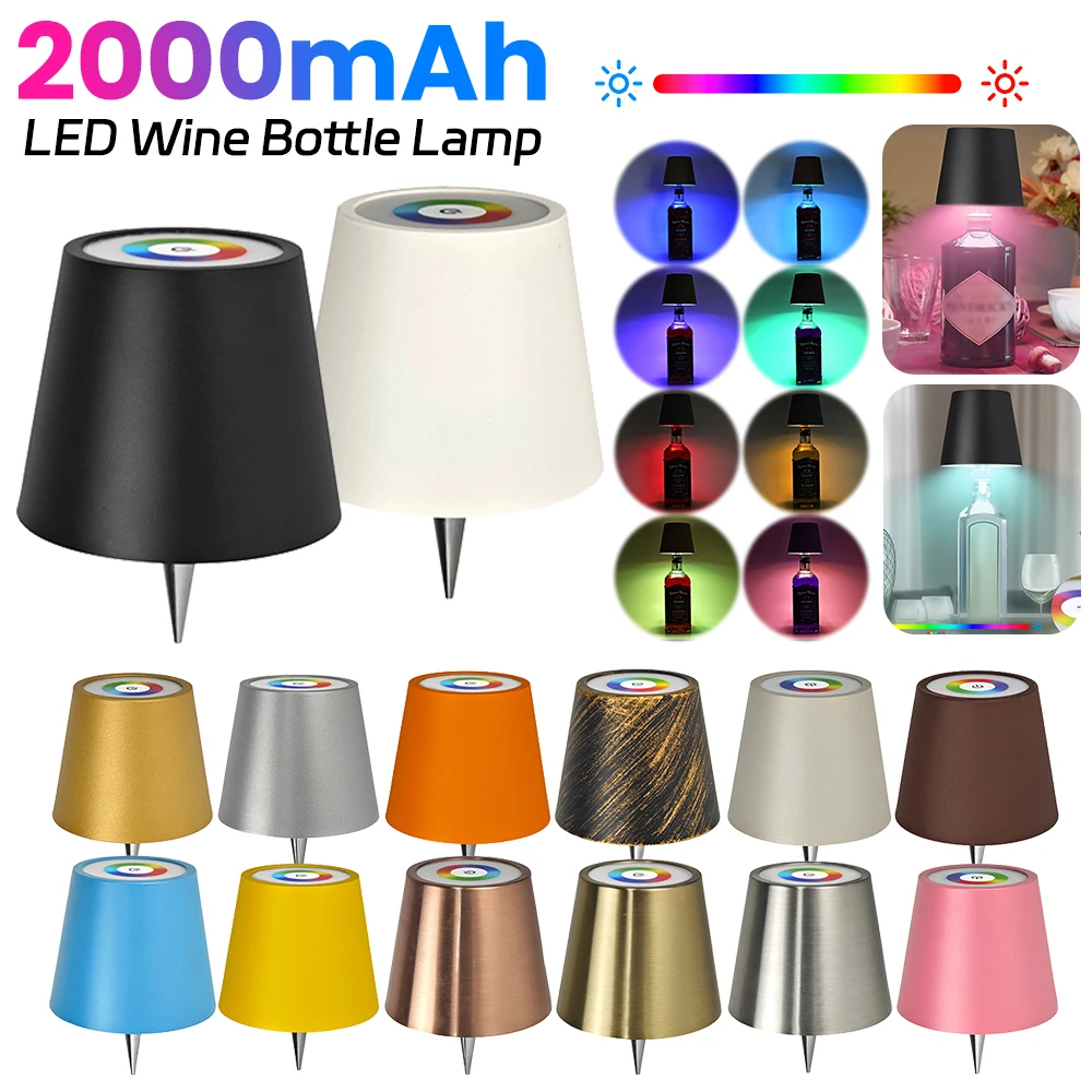 

2000mAh Wireless Wine Bottle Table Lights Led Rechargeable 3 Colors Desk lighting Bedroom Room Bedside Bar Lamp Decoration