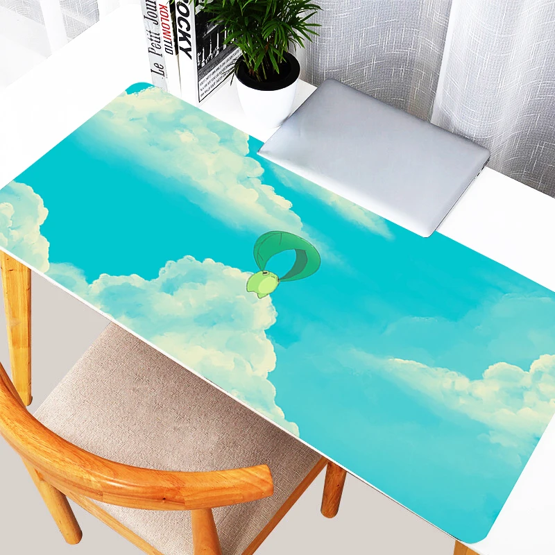 Tapis de souris Kawaii Frogs pour ordinateur portable, clavier de jeu esthétique Anime Lea média, plante verte, fleur, doux, sous PC, arc-en-ciel mignon, polymères de bureau