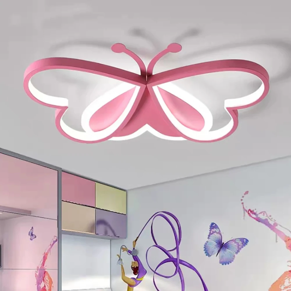 Pink 50cm 220V Ceiling Light Acrylic Butterfly Flush Mount Lighting Creative LED Ceiling Light Fixture for Bedroom