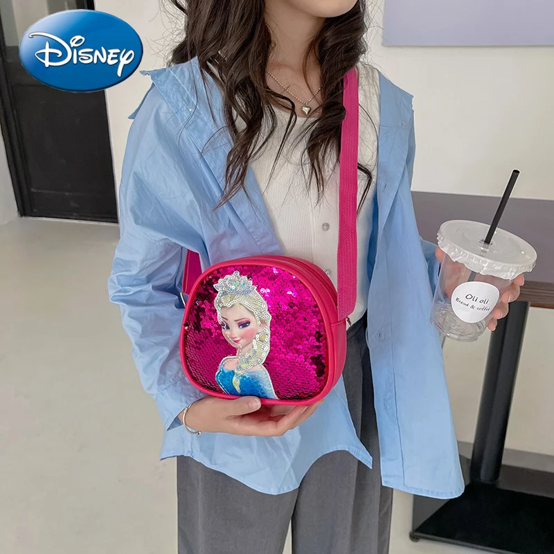 Disney New Princess Series Crossbody Bags Frozen 2 Elsa Sofia Cartoon Shoulder Bag for Girls Fashion Sequins Handbags Kids Gifts