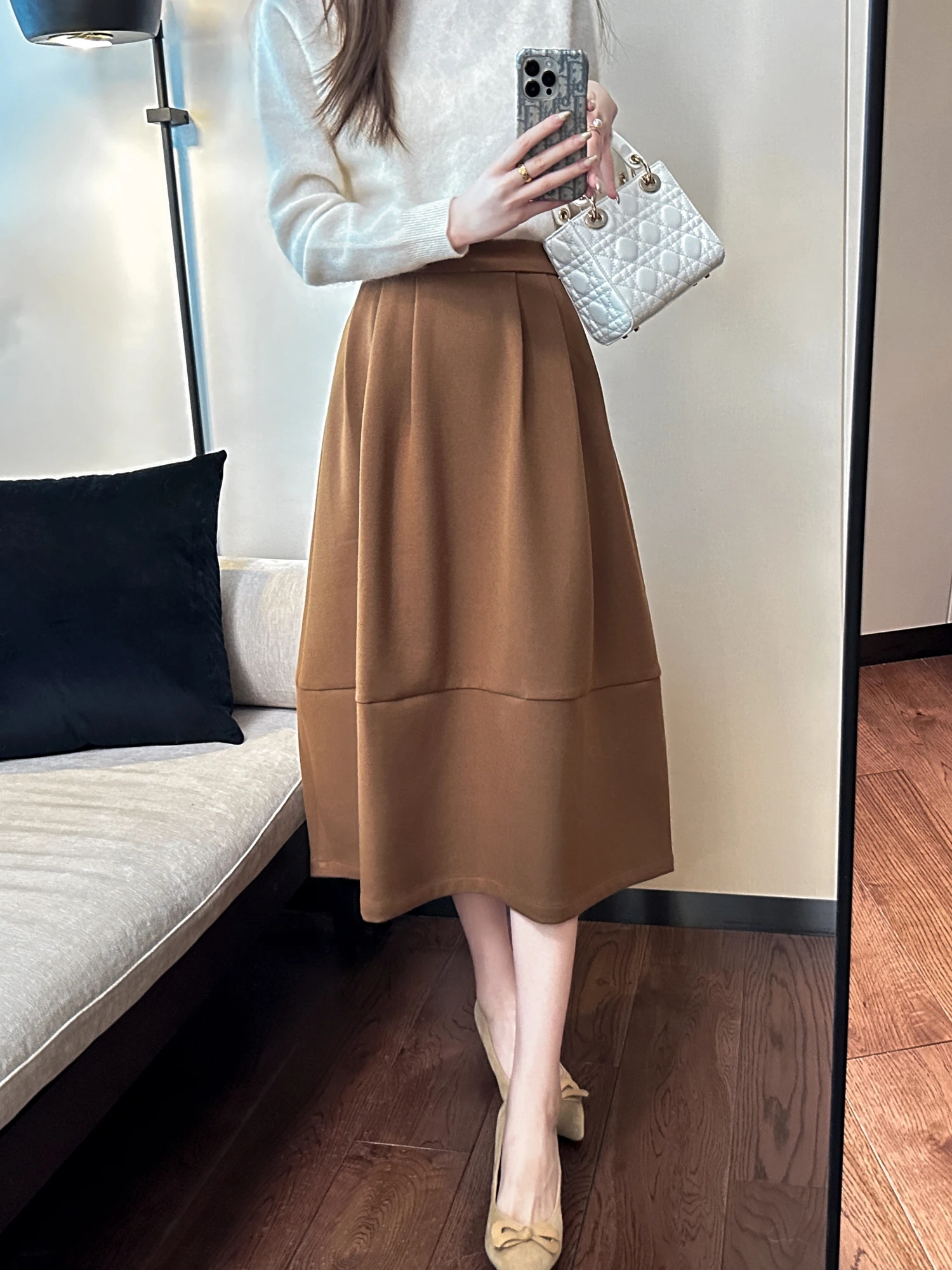 

You See Ume Walk in Sle Pleated Umbrella Skirt Versatile Slimming High Waist A-Line Casual Commute Faion Chinese Origin