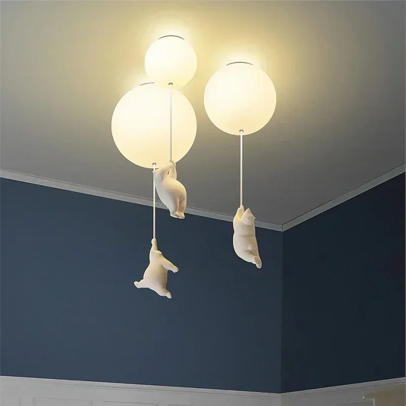 Modern LED Bear Ceiling Chandeliers Cartoon Pendant Light Home Kids Room Bedroom Living Room Hanging Lamp Decor Lustre Fixtures