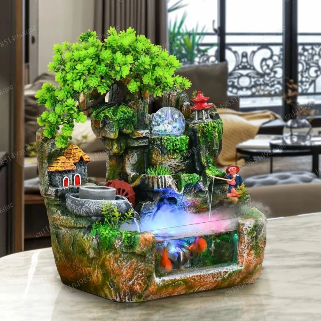 Lucky Feng Shui Money Tree Water Fountain,Circulating Fish Tank Waterfall with Resin Rockery,for Wealth Success & Home Decor Gif
