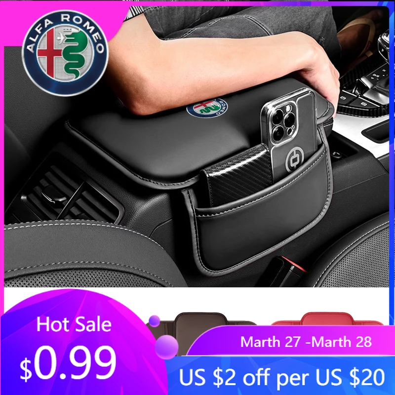 

For Alfa Romeo Car Armrest Box Mat Multi-functional Storage Bag Central Armrest Box Booster Pad for Alfa Romeo Giulia Stelvio Gi