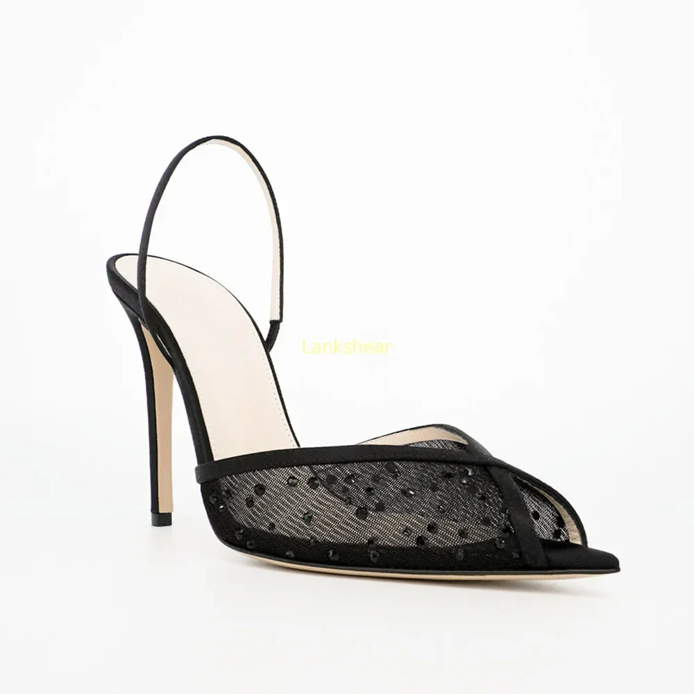 

Cryatsl Peep Toe Ankle Warp Sandals Sexy Pointed Toe Thin Heel New Arrivals Fashion Women Modern Shoes